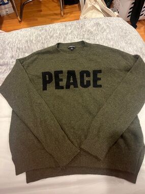 Minnie Rose Olive Green 'PEACE' Crewneck Sweater
